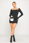 Black Round Neck Long Sleeve Bodycon Mini Dress