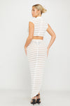 White Semi Sheer Knit Ruched Maxi Skirt