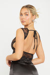 Black Sheer Lace Cap Sleeve Open Back Crop Top