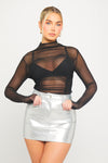 Black Sheer High Neck Ruched Long Sleeve Bodysuit