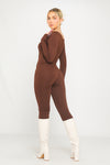 Brown Slinky Scoop Neck Long Sleeve Jumpsuit