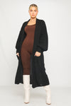 Black Knitted Balloon Sleeve Long Cardigan