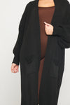 Black Knitted Balloon Sleeve Long Cardigan