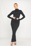 Black Ribbed Turtle Neck Long Sleeve Maxi Dress