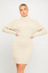 Stone Chunky Knit Roll Neck Jumper Dress