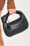 Black Faux Leather Woven Knot Top Handle Mini Bag