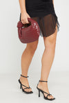 Wine Faux Leather Woven Knot Top Handle Mini Bag