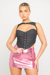 Black Denim Hook Detail Bustier High Neck Corset Top