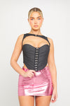 Black Denim Hook Detail Bustier High Neck Corset Top