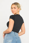 Black Seamless Cap Sleeve Crop Top