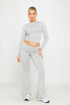 Light Grey Fold Over Flared Leggings & Long Sleeve Top Co-Ord