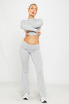 Light Grey Fold Over Flared Leggings & Long Sleeve Top Co-Ord