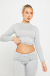 Light Grey Fold Over Flared Leggings & Long Sleeve Top Co-Ord