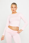 Pink Fold Over Flared Leggings & Long Sleeve Top Co-Ord