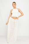 Cream Ruched Sheer Halter Top & Maxi Skirt Co-Ord