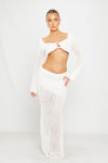 White Crochet Semi Sheer Cut Out Top & Maxi Skirt