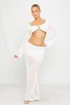 White Crochet Semi Sheer Cut Out Top & Maxi Skirt