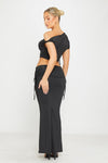 Black One Shoulder Ruched Crop Top & Fold Over Maxi Skirt