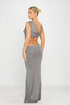 Grey Twist Strap Crop Top & Cut Out Maxi Skirt Co-Ord