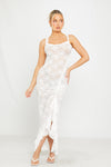 White Sheer Lace Ruffle Detail Thigh Split Maxi Dress