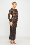 Black Sheer Lace Long Sleeve Bodycon Maxi Dress