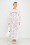 White Sheer Lace Long Sleeve Bodycon Maxi Dress