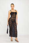 Black Sheer Lace Bustier Strappy Bodycon Maxi Dress