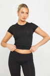 Black Fold Over Flared Leggings & Short Sleeve Top Co-Ord