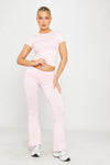 Pink Fold Over Flared Leggings & Short Sleeve Top Co-Ord