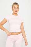 Pink Fold Over Flared Leggings & Short Sleeve Top Co-Ord