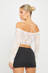 White Sheer Lace Off Shoulder Long Sleeve Crop Top