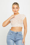 White Sheer Lace Short Sleeve Crop Top