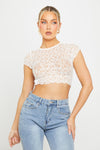 White Sheer Lace Short Sleeve Crop Top