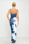 Blue Floral Print Strappy Bodycon Maxi Dress