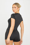 Black Seamless Short Sleeve Playsuit