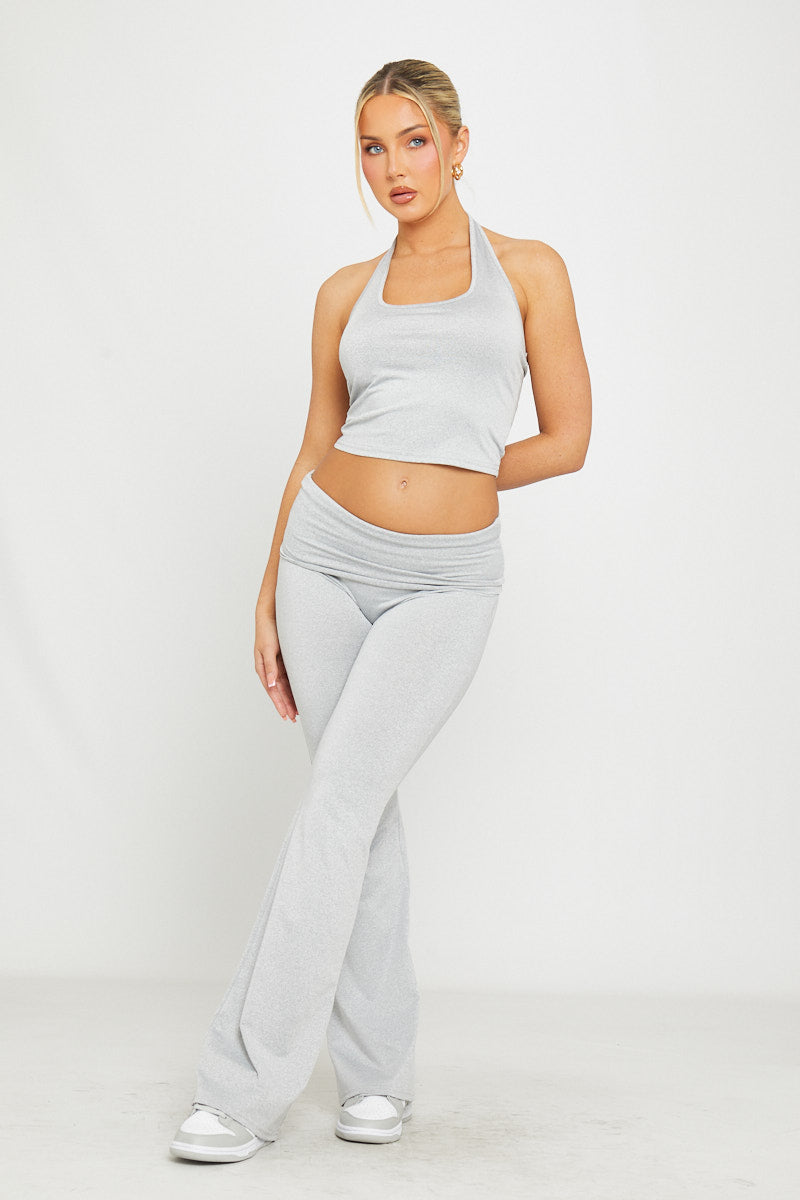 Light Grey Fold Over Flared Leggings