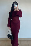 Plum Knit Off Shoulder Boucle Maxi Dress