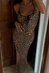 Leopard Print Keyhole Cut Out Strappy Maxi Dress