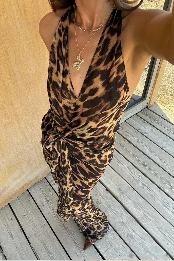Brown Leopard Print Wrap Top & Maxi Skirt Co-Ord
