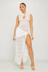 White Lace Keyhole Thigh Split Maxi Dress