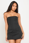 Black Structured Strapless Bandeau Mini Dress