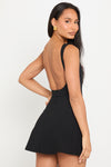 Black Crepe Open Back Sleeveless Mini Dress