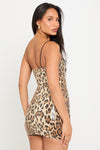 Leopard Print Sequin Detail Strappy Mini Dress