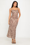 Leopard Print Cowl Neck Strappy Maxi Dress