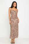 Leopard Print Cowl Neck Strappy Maxi Dress