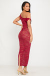 Wine Sheer Lace Twist Detail Asymmetric Maxi Dress