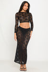 Black Sheer Lace Long Sleeve Top & Maxi Skirt Co-Ord