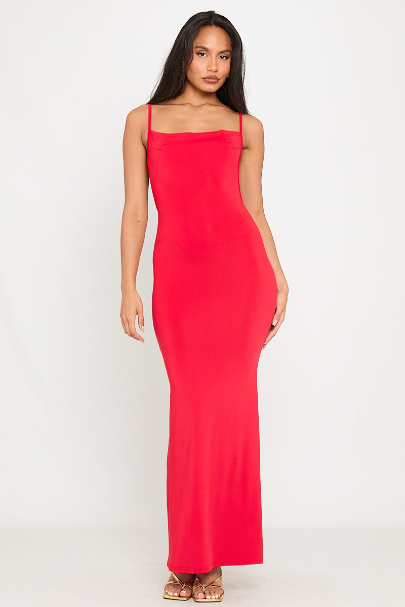 Red Strappy Low Back Bodycon Maxi Dress