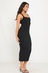 Black Square Neck Double Layered Midi Dress