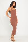 Coffee Square Neck Double Layered Midi Dress